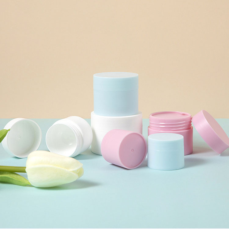Custom skin care body gel cosmetic pp plastic jars empty eye cream blue white pink balm lip scrub container with caps