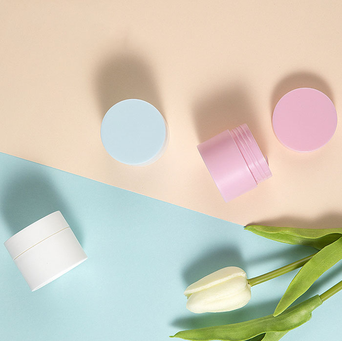 Custom skin care body gel cosmetic pp plastic jars empty eye cream blue white pink balm lip scrub container with caps
