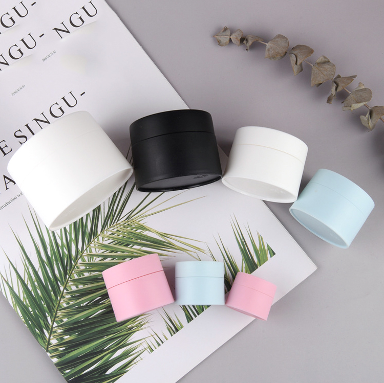 Custom skin care body gel cosmetic pp plastic jars empty eye cream blue white pink balm lip scrub container with caps