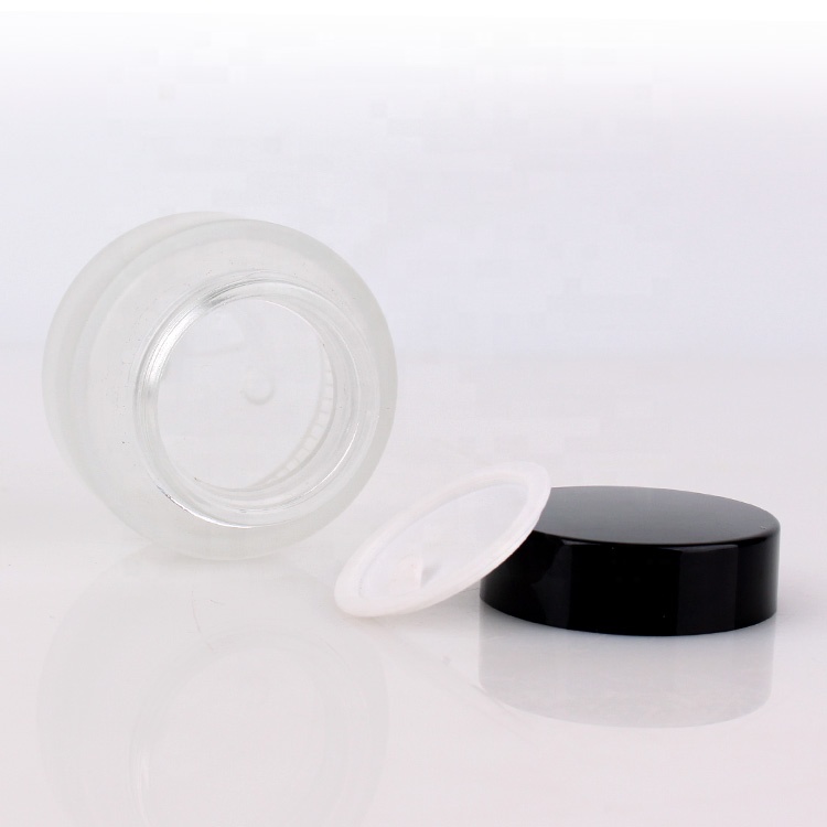 Custom skin care packaging 1oz 30ml round frosted face cream glass cosmetic jars with black plastic lid