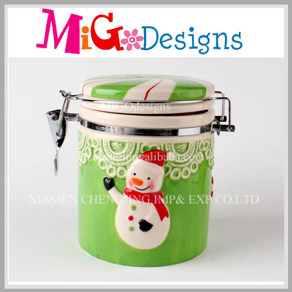 Custom snowman Design Birthday Presents gift green Ceramic airtight Storage Bottles & Jars