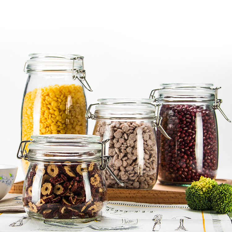 Custom square cereals glass storage jar fruit airtight glass jar set with airtight lock lids