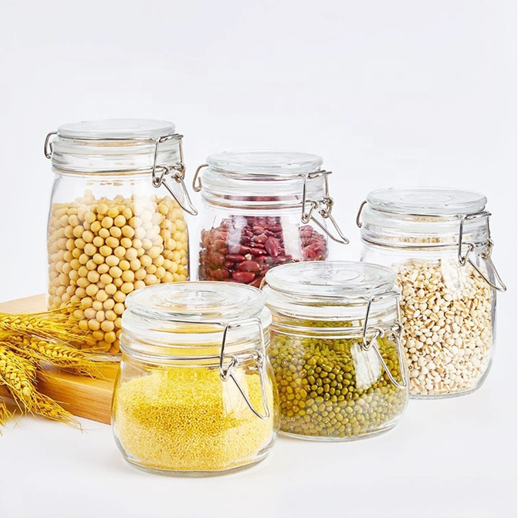 Custom square cereals glass storage jar fruit airtight glass jar set with airtight lock lids