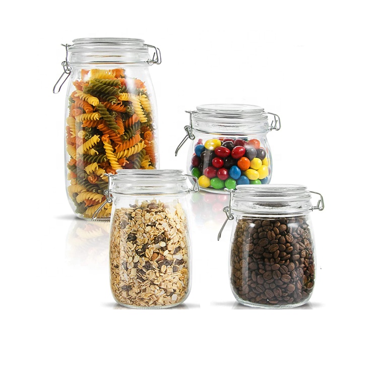 Custom square cereals glass storage jar fruit airtight glass jar set with airtight lock lids
