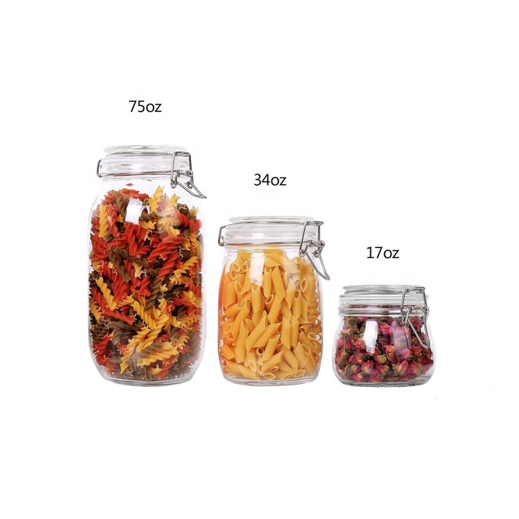 Custom square cereals glass storage jar fruit airtight glass jar set with airtight lock lids