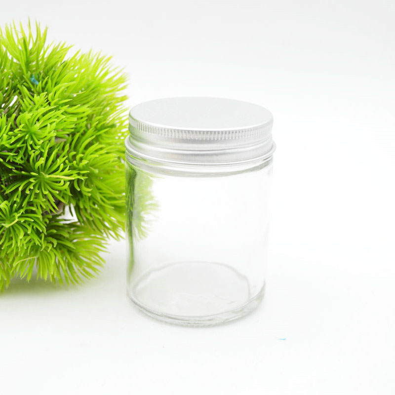 Custom straight side 100ml clear food container glass jar with metal lid