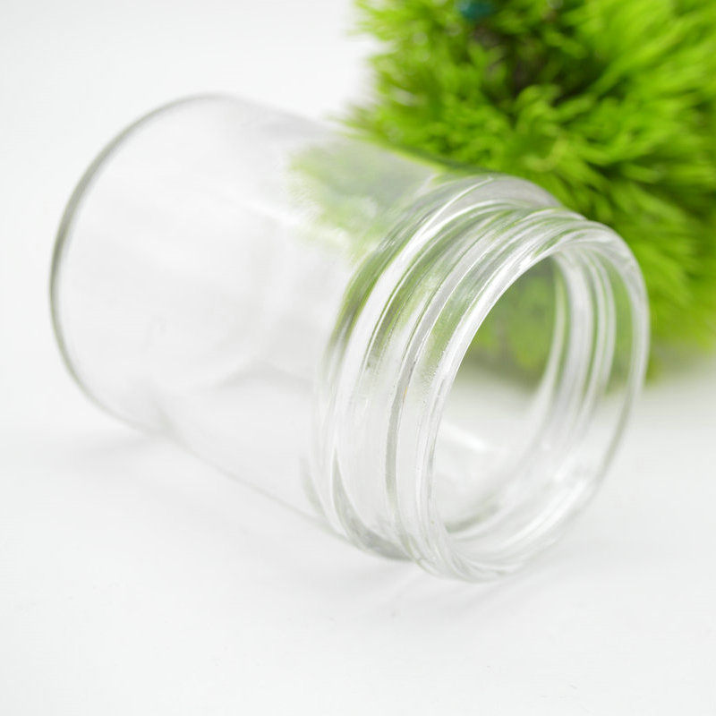Custom straight side 100ml clear food container glass jar with metal lid