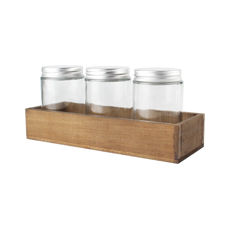Custom straight side clear food container glass jar with aluminum lid