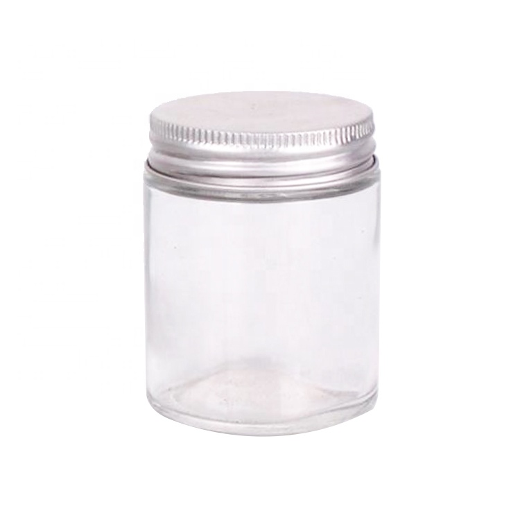 Custom straight side clear food container glass jar with aluminum lid