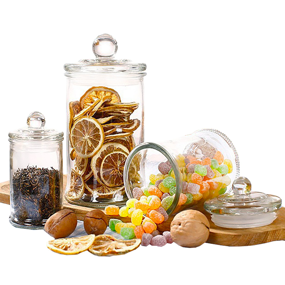 Custom straight side clear food container glass jar with tap