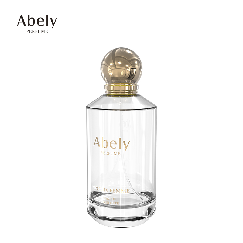 Custom stylish 100ml round empty clear glass crimp spray cologne fragrance perfume bottle for perfume packaging