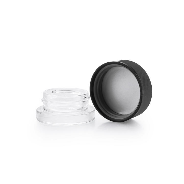 Custom uk CBD packaging transparent round 3ml 5ml 7ml small concentrate childproof glass jars with CRC cap