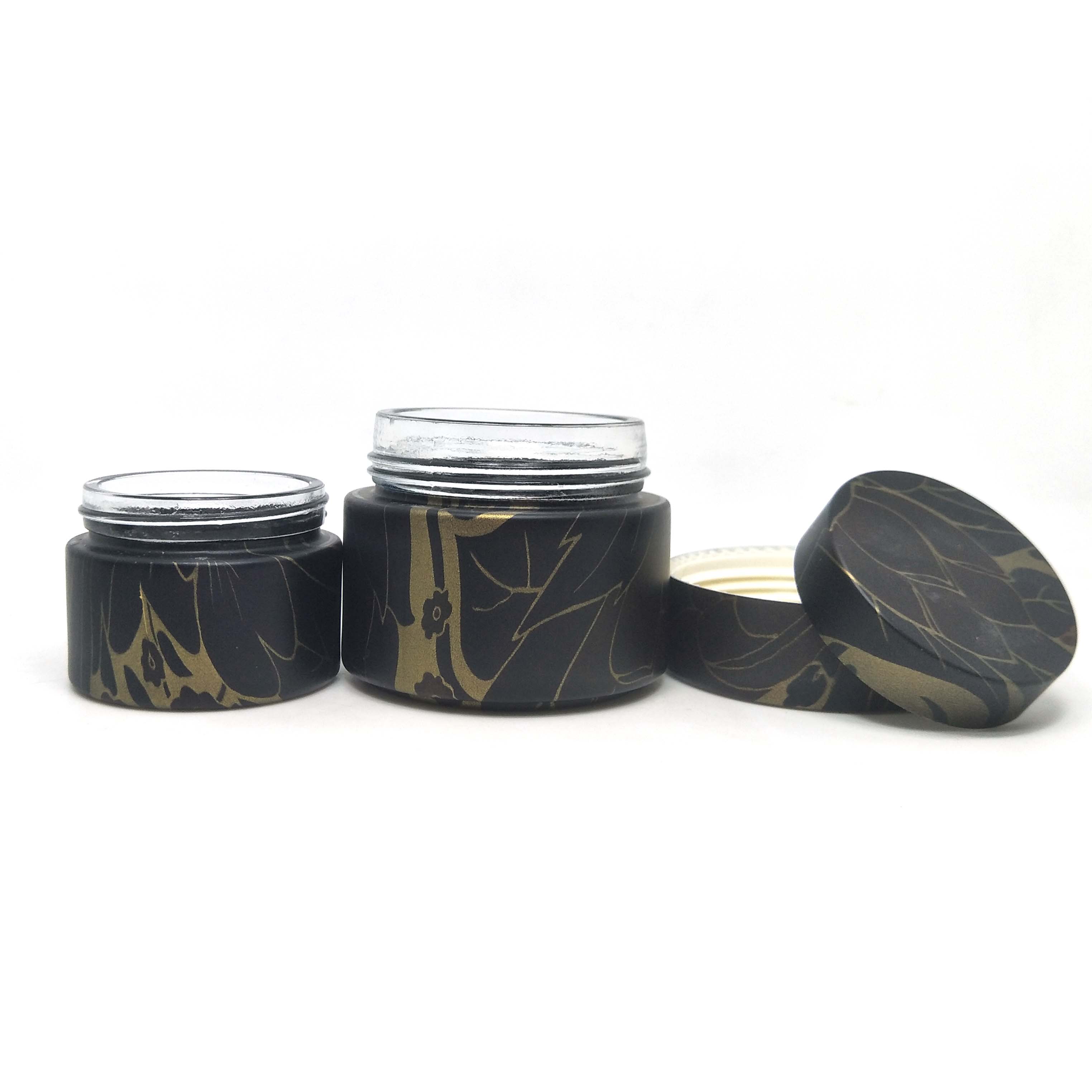 Custom water transfer printing black container Empty Portable Glass Cosmetic Jar for Lotion and Liquid Foundation