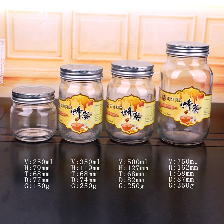 Custom wide mouth 8oz 16oz 250ml 350ml 500ml 750ml Empty Glass Mason Jars with Lid for Honey Food canning