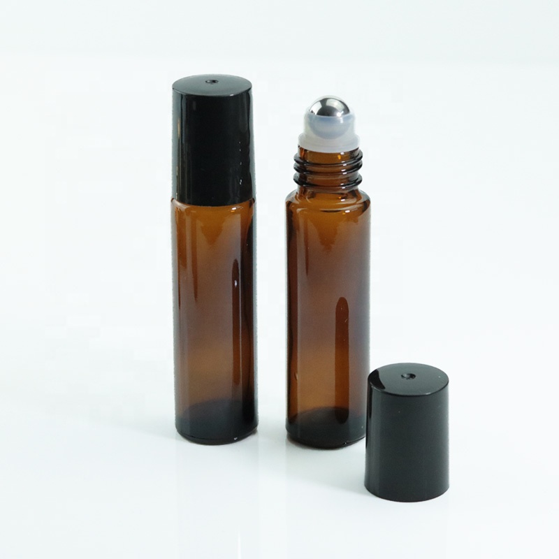 Custom10ml Mini Slim Amber Roll On Ball Essential Oil Bottle With Metal Stainless Steel Roller Glass Bottle (NRB12)