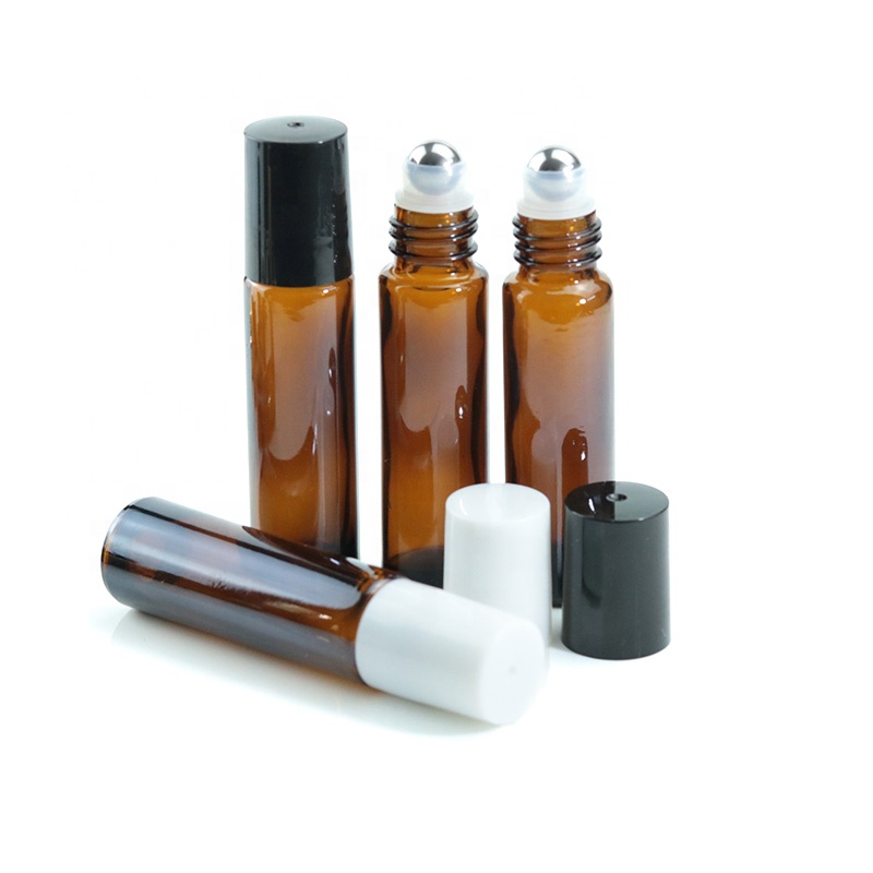 Custom10ml Mini Slim Amber Roll On Ball Essential Oil Bottle With Metal Stainless Steel Roller Glass Bottle (NRB12)