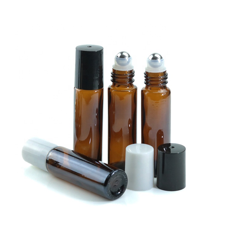 Custom10ml Mini Slim Amber Roll On Ball Essential Oil Bottle With Metal Stainless Steel Roller Glass Bottle (NRB12)