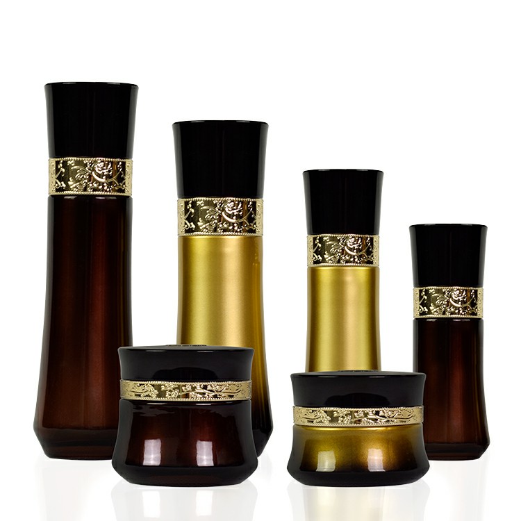 Custome wholesale glass cosmetic skin care lotion bottle 30ml 60ml 100ml 120ml glass jar personal care cosmetic set packaging