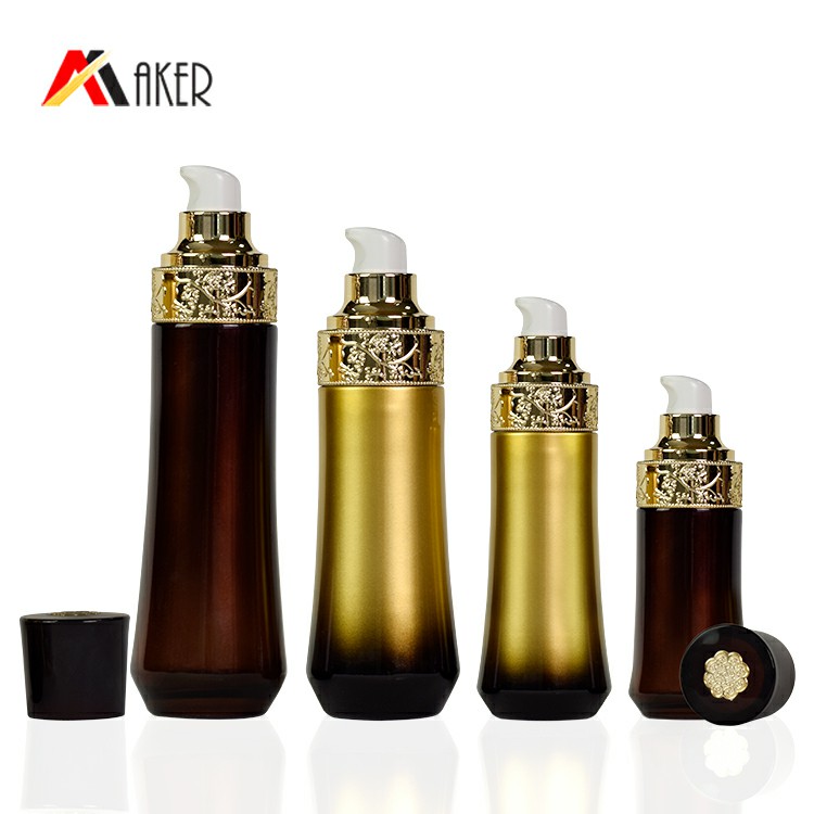 Custome wholesale glass cosmetic skin care lotion bottle 30ml 60ml 100ml 120ml glass jar personal care cosmetic set packaging