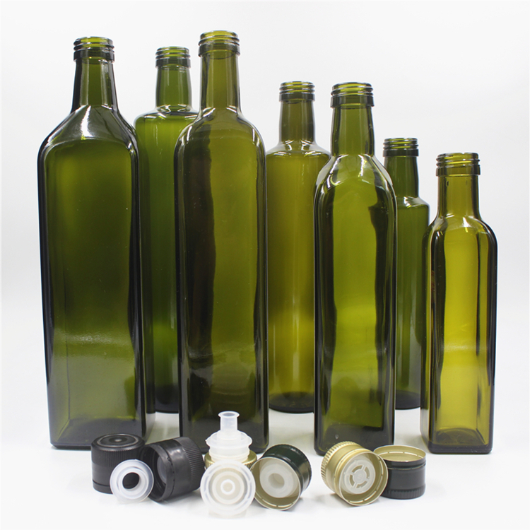 Customer empty 100ml 250ml 375ml 500ml 750ml  dark green cylinder olive oil glass bottles with aluminum cap