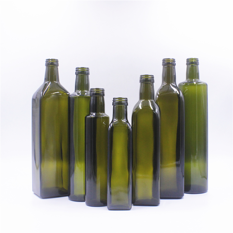 Customer empty 100ml 250ml 375ml 500ml 750ml dark green cylinder olive oil glass bottles with aluminum cap