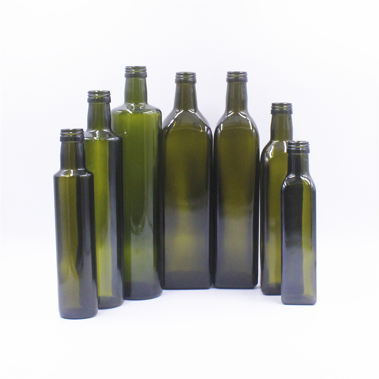 Customer empty 100ml 250ml 375ml 500ml 750ml dark green cylinder olive oil glass bottles with aluminum cap