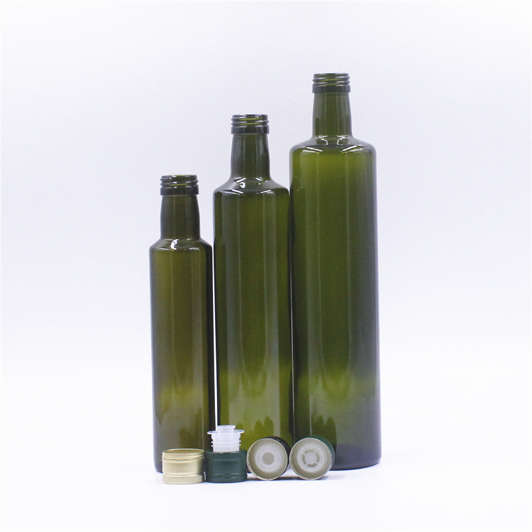 Customer empty 100ml 250ml 375ml 500ml 750ml dark green cylinder olive oil glass bottles with aluminum cap