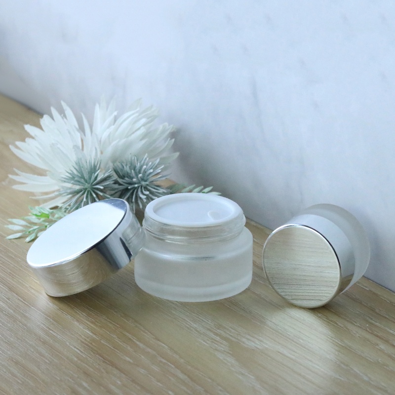 Customisted 5 ml 10 ml 20 ml 30 ml Cosmetic Frosted Glass Cream Jar with Gold Silver Black White Lid (GJM15)