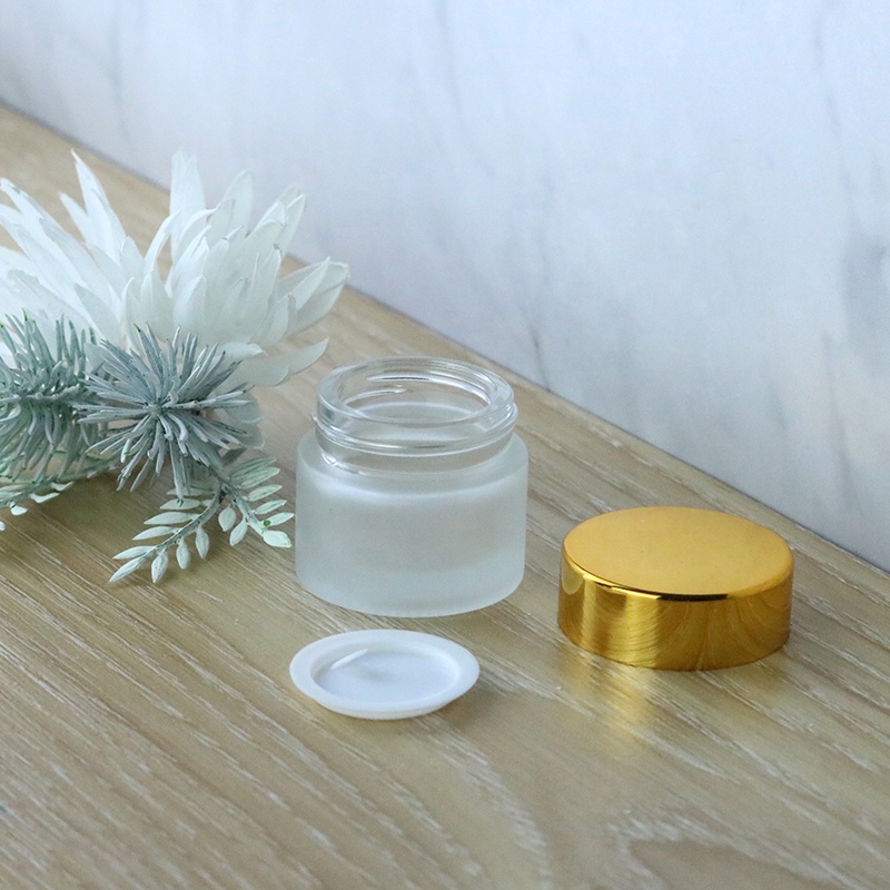 Customisted 5 ml 10 ml 20 ml 30 ml Cosmetic Frosted Glass Cream Jar with Gold Silver Black White Lid (GJM15)