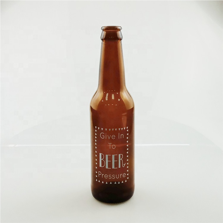 Customizable 330ml dark brown glass beer bottle with printing logo