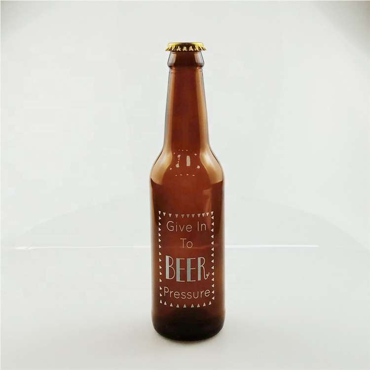 Customizable 330ml dark brown glass beer bottle with printing logo
