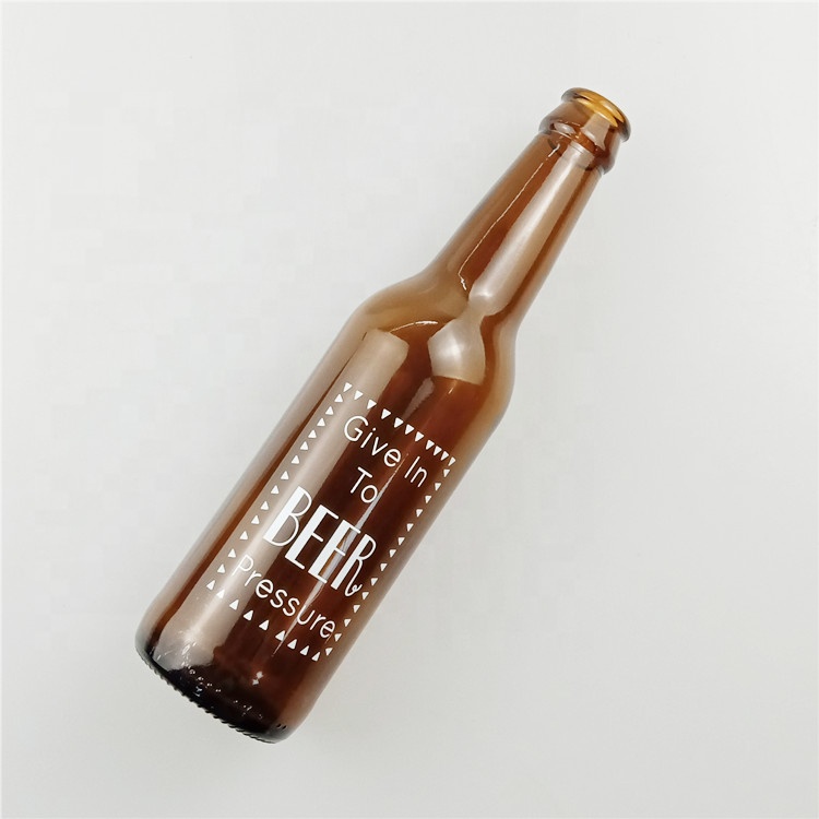 Customizable 330ml dark brown glass beer bottle with printing logo