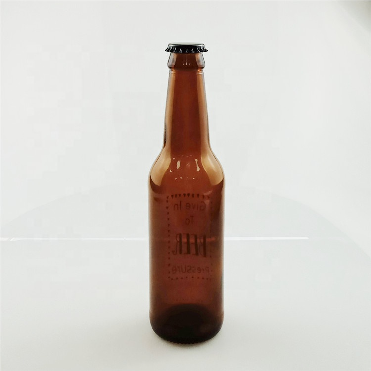 Customizable 330ml dark brown glass beer bottle with printing logo