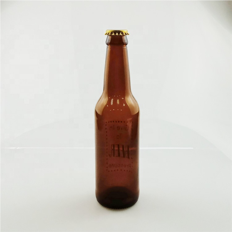 Customizable 330ml dark brown glass beer bottle with printing logo