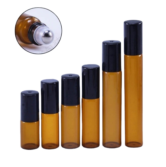 Customizable 5ml 10ml 20ml Amber Glass Roll On Bottle amber glass roll on bottle 10ml