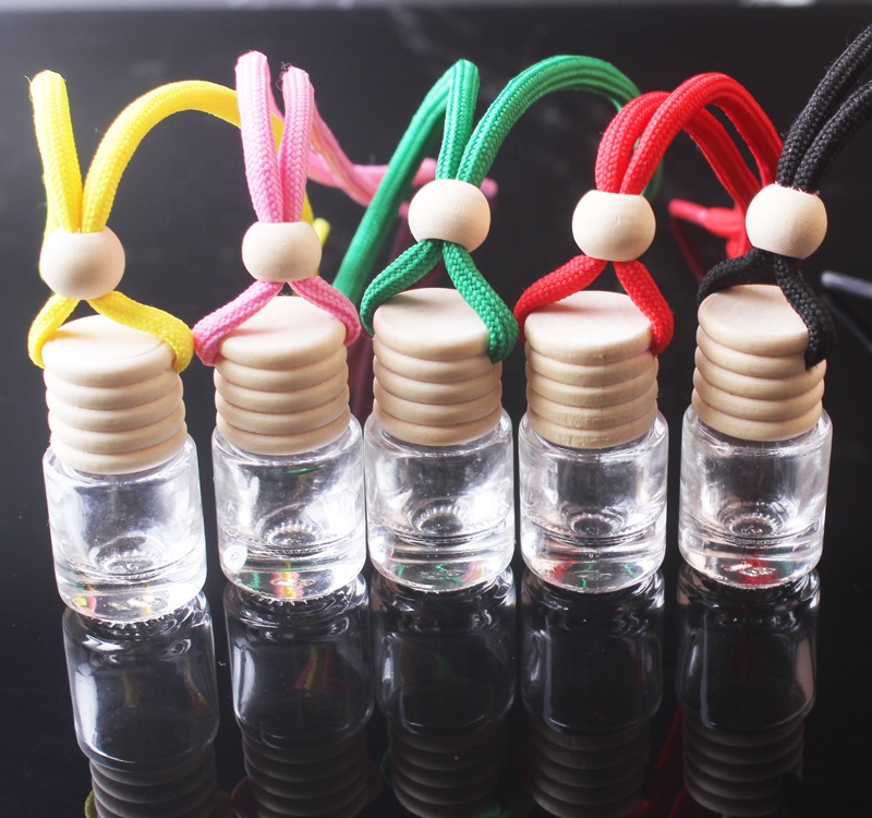 Customizable Air Freshener Cylinder 4ml Glass Bottle With Wooden Lid Hanging Car Accessories