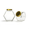 Customizable Empty Clear Hexagonal Glass Honey Jar bottle with Metal lid