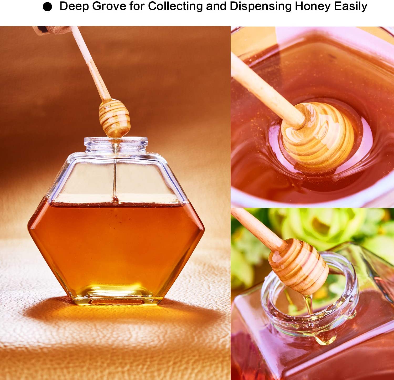 Customizable Empty Clear Hexagonal Glass Honey Jar bottle with Metal lid