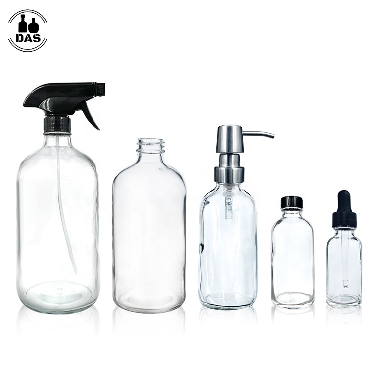 Customize 1oz 2oz 4oz 8oz Amber Blue Clear Skincare Beverage Lotion Pharmaceutical Boston Round Glass Bottle