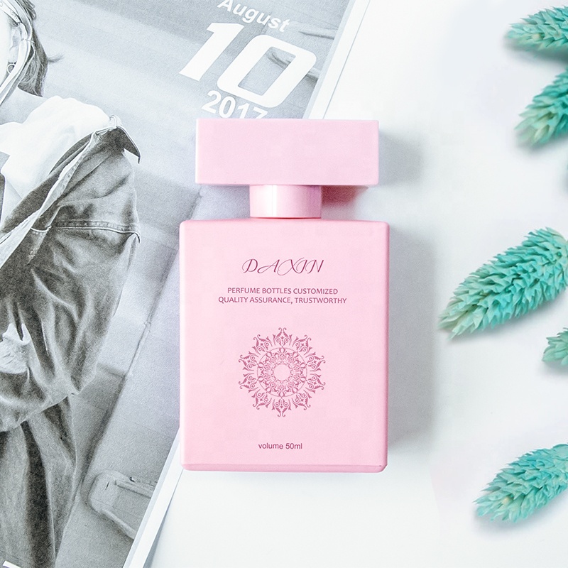 Customize 30ml / 50ml / 100ml Square Pink Perfume Bottle Cap Luxury Perfume Bottle