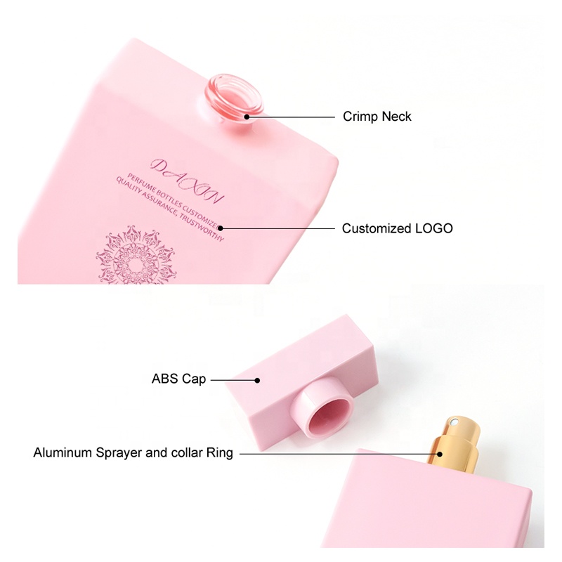 Customize 30ml / 50ml / 100ml Square Pink Perfume Bottle Cap Luxury Perfume Bottle