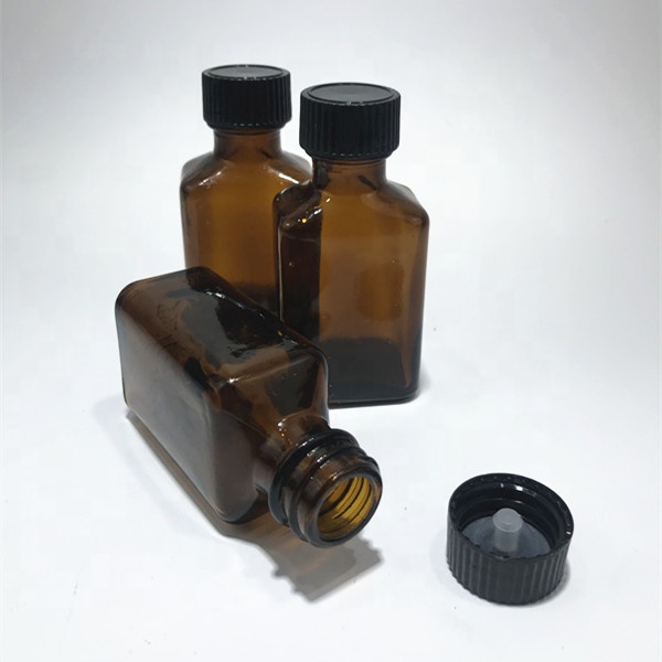 Customize 30ml amber french square essential oil bottle with silver metal cap and reducer
