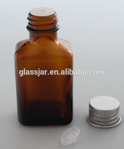 Customize 30ml amber french square essential oil bottle with silver metal cap and reducer