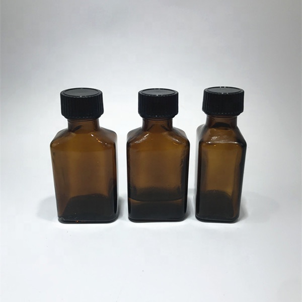 Customize 30ml amber french square essential oil bottle with silver metal cap and reducer