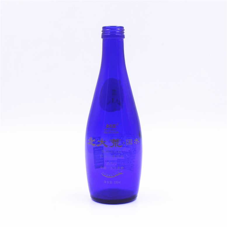 Customize 330ml 500ml 750ml screen printing embossed logo empty spirits vodka liquor tequila gin blue  screw cap glass bottle