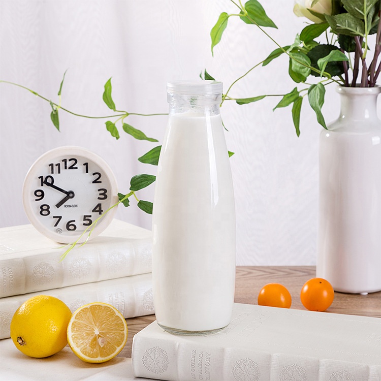 Customize 8oz 12oz 14oz 32oz Round Glass Milk Bottle for Milk With Plastic Metal Lid