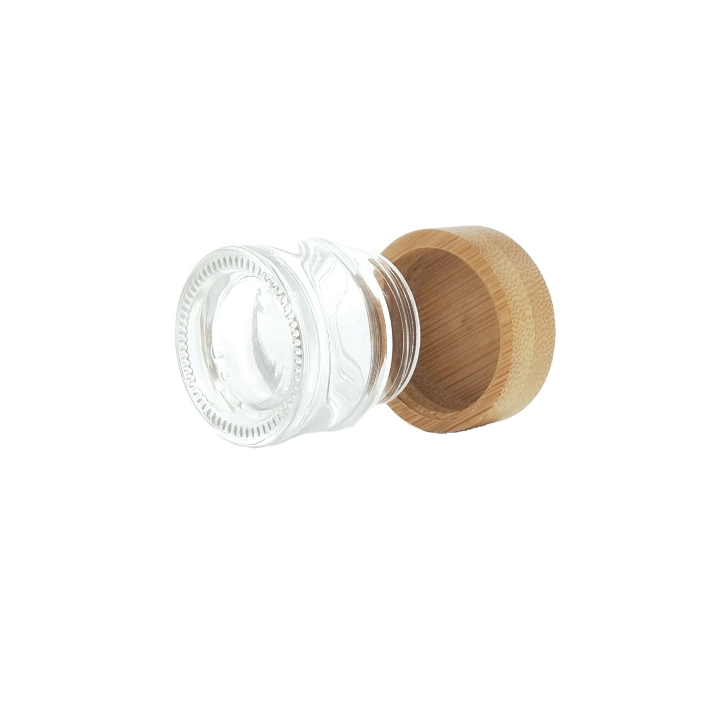 Customize Clear Mini 10g Cosmetic Containers Bamboo Cream Jar Frosted Glass Jar with Bamboo Lid