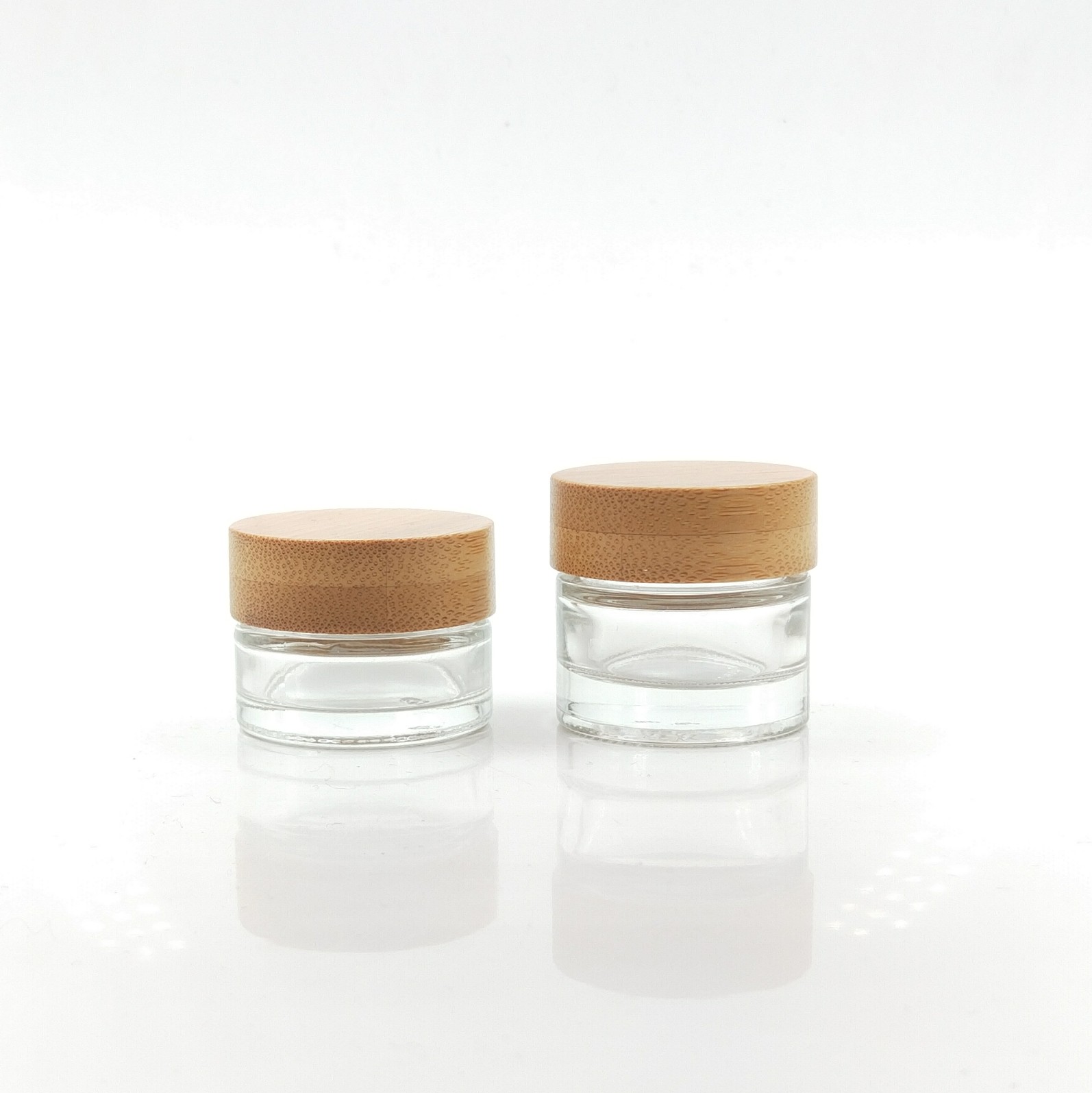 Customize Clear Mini 10g Cosmetic Containers Bamboo Cream Jar Frosted Glass Jar with Bamboo Lid