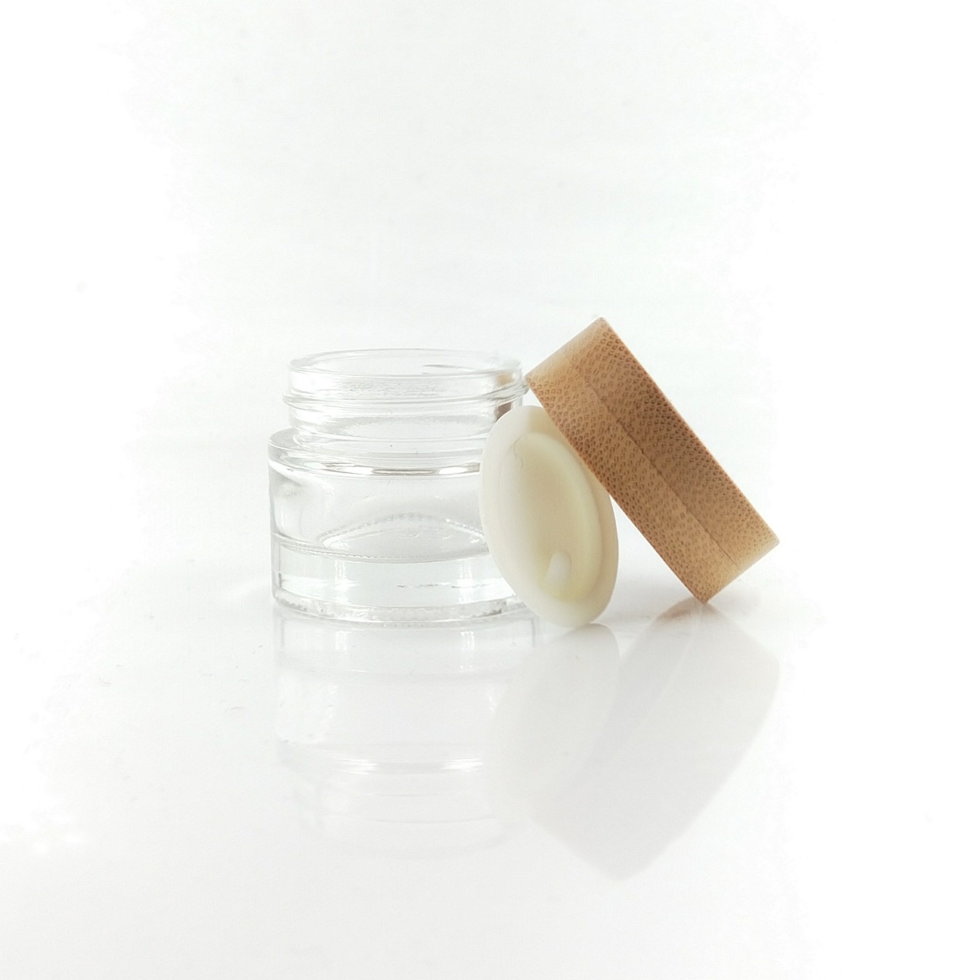 Customize Clear Mini 10g Cosmetic Containers Bamboo Cream Jar Frosted Glass Jar with Bamboo Lid