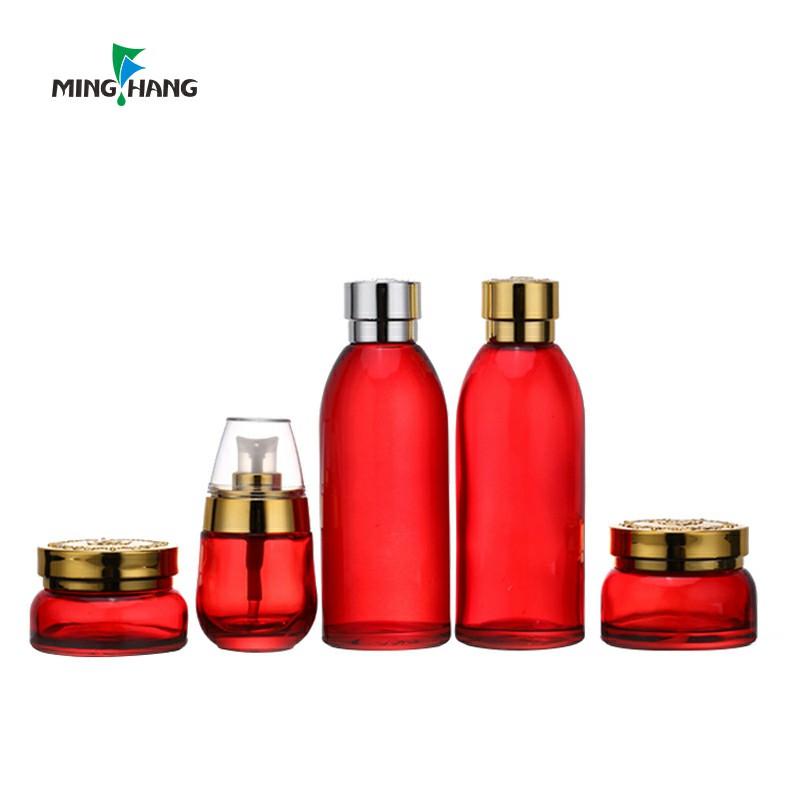 Customize Luxcy colorful cosmetic skin care packing glass bottle set